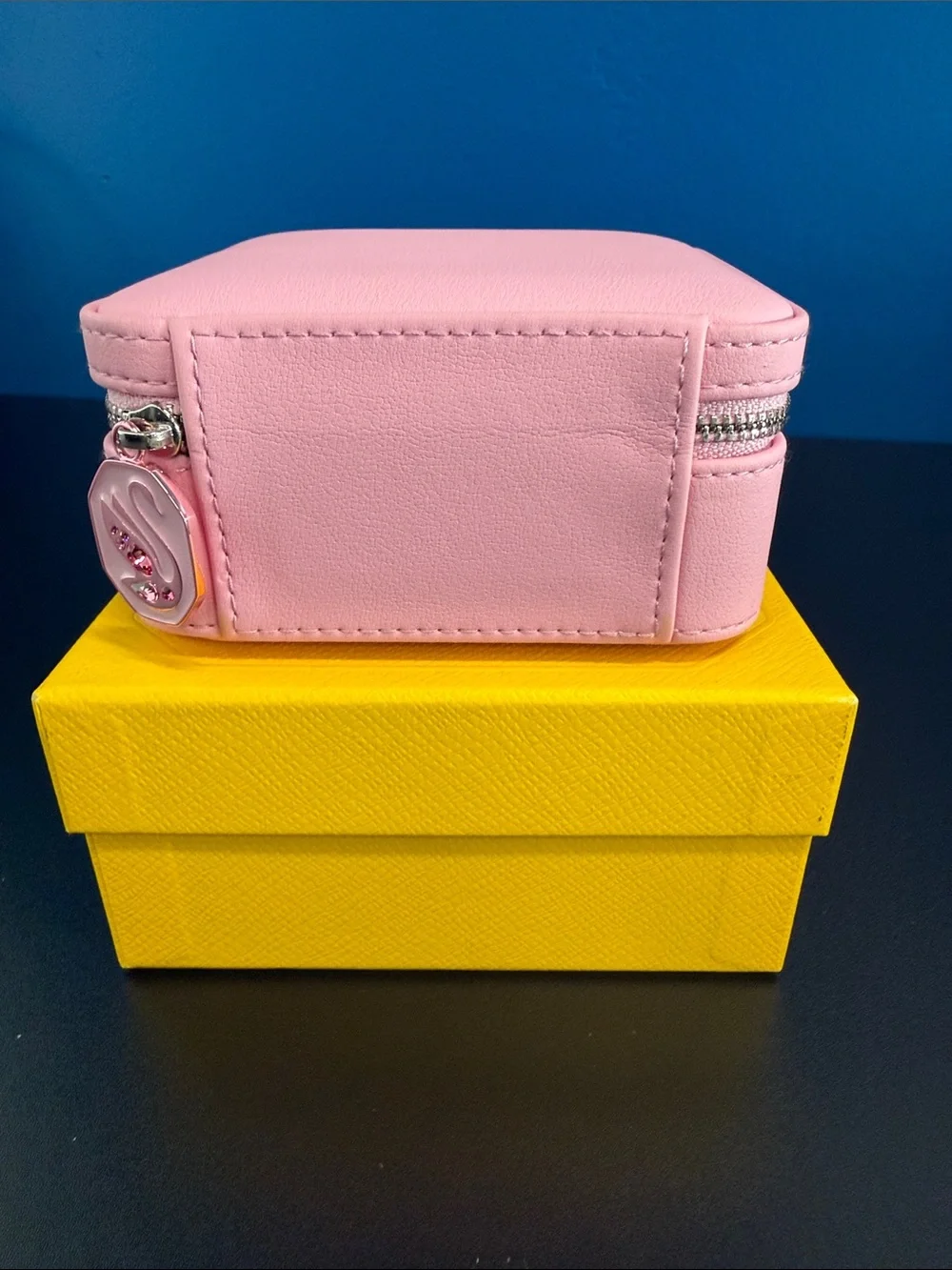 Swarovski Pink Faux-Leather Jewelry Case with Logo Charm